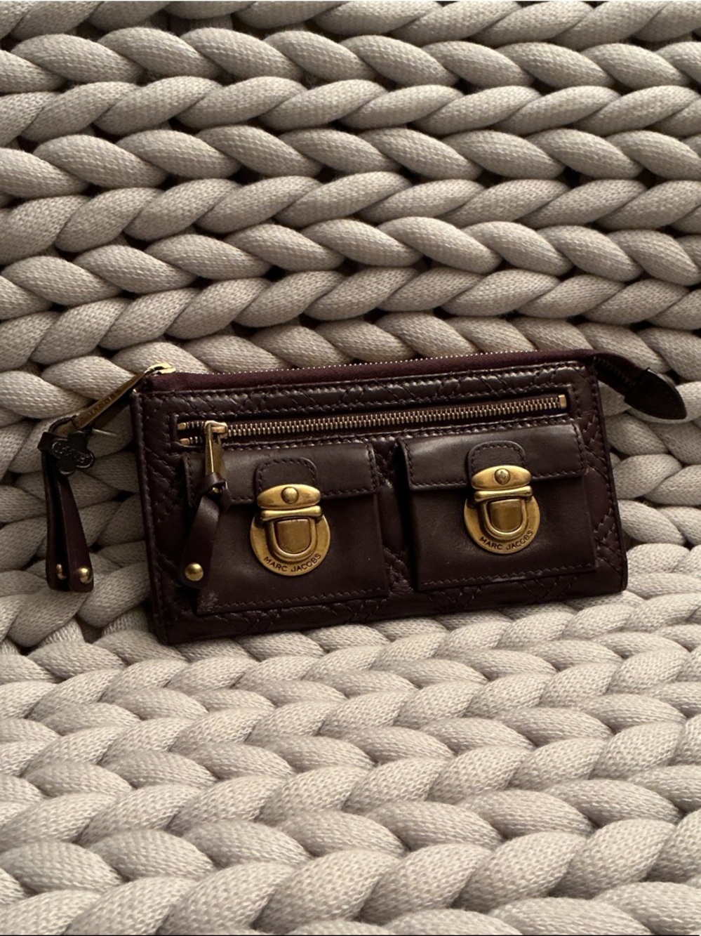 Marc Jacobs Dark Brown Leather Mini Wallet with Gold